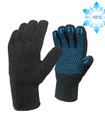 Одинарные полушерстяные перчатки (15% шерсть + 85% акрил) с ПВХ «Точка», 7.5 класс, черные